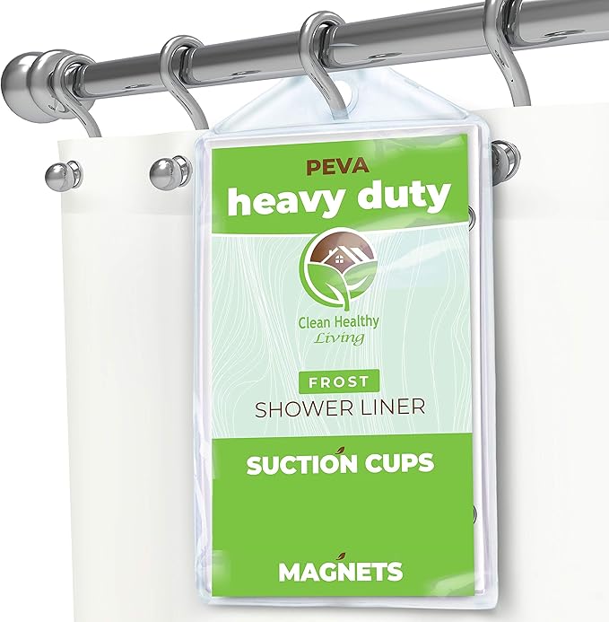 Clean Healthy Living Heavy Duty PEVA Frost Shower Curtain Liner with Magnets & Suction Cups - 70 X 72 in. Long