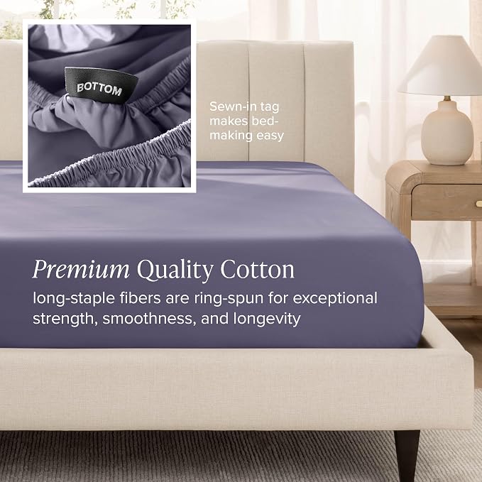 Bare Home 100% Organic Cotton Twin Sheet Set - 400 Thread Count - Smooth Sateen Weave - Breathable & Cooling - Hotel Luxury Set - Deep Pocket Bed Sheets (Twin, Dusty Purple)