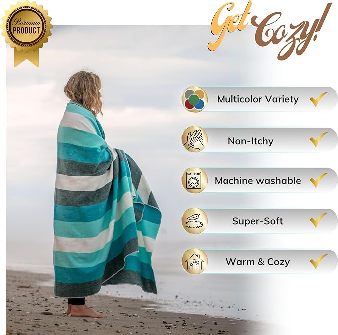 LATITUDE ZERO Alpaca Wool Throw Blanket | Warm, Ultra-Soft, Breathable, Non-Itchy Blanket-Throw | Hypoallergenic and Beautiful Fabric (Aquamarine)