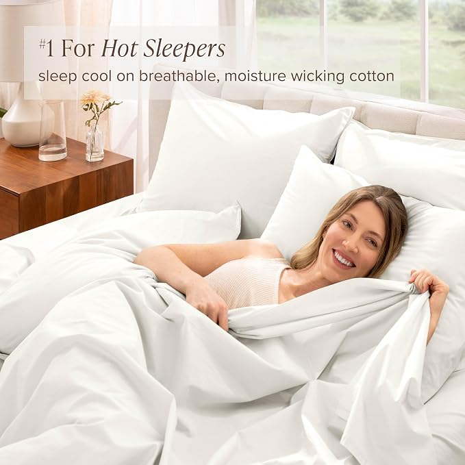 Bare Home 100% Organic Cotton Twin XL Sheet Set - Crisp Percale Weave - Lightweight & Breathable - Bedding Sheets & Pillowcases (Twin XL, Cream)