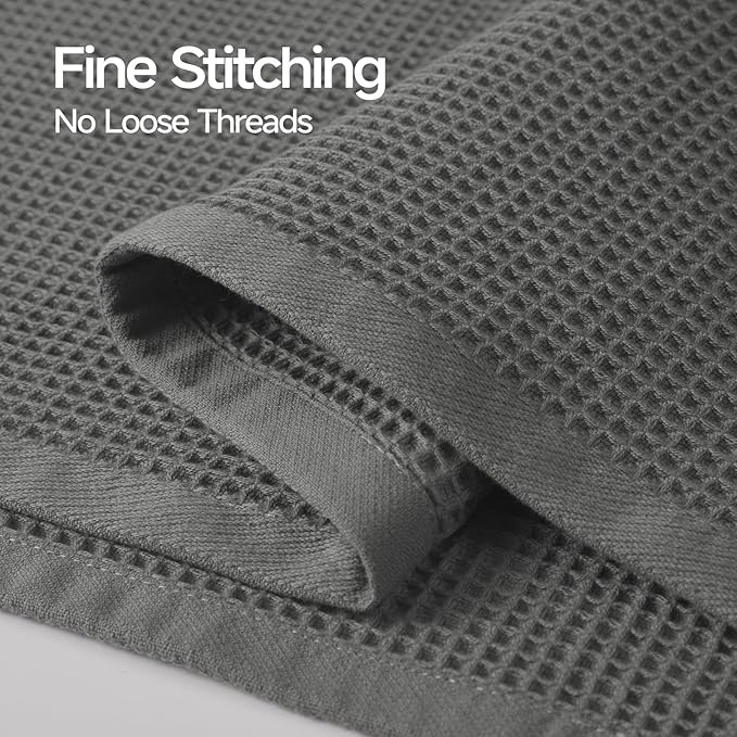 Ecolook 6-Piece Waffle Weave Towel Set, 100% Cotton, Lightweight, Absorbent & Quick-Drying, 2 Bath Towels (31×63 in), 2 Hand Towels, 2 Washcloths, Lint-Free for Bathroom, Pool, Gym, Travel - Dark Gaey