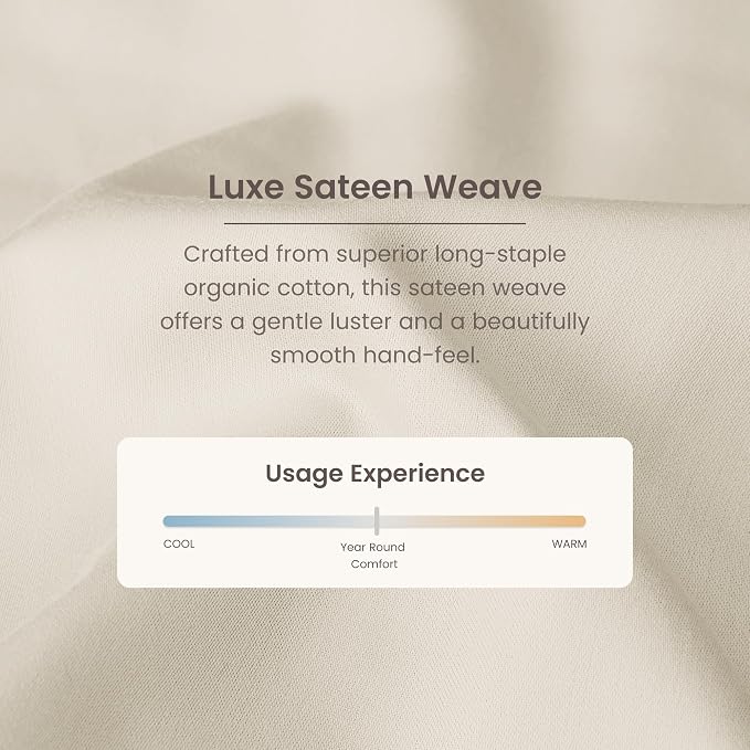 BIOWEAVES 100% Organic Cotton 1 Fitted Sheet Queen Size Only | 300 Thread Count Sateen Weave GOTS Certified with Deep Pocket - Undyed Natural