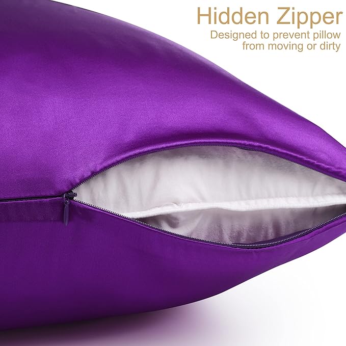 uxcell 1 Pack 100% Charmeuse Pure Silk Pillowcase for Hair and Skin, 350TC 19 Momme Soft Breathable Pillow Case with Hidden Zipper, Purple Standard(20x26inch)