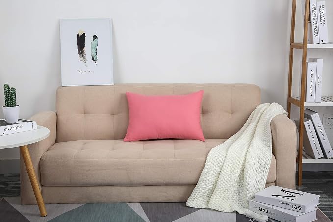 TangDepot Handmade Decorative Solid 100% Cotton Canvas Throw Pillow Covers/Pillow Shams, (12"x20", Pink), 1 Count (Pack of 1) | 100% cotton, same-color zip, machine wash & air dry. For living room, bedroom, office, car. 42 colors, 123 sizes. Cover only.