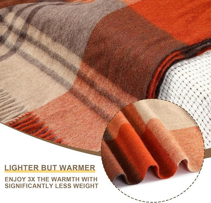 100% Wool Blanket Throw,Red Plaid Wool Blanket with Compact Bag, Rustic Soft Lightweight Blanket for Couch, Sofa, Bed & Lounging Decoration, Warm Travel Blanket for Home, Airplane,Ideal Gifts 55"x83"