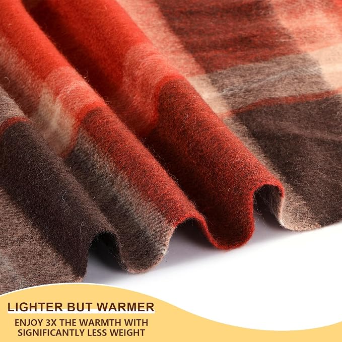 Woolly Throw Pure Wool Blanket - Large 55x83 inches, 1.5 lbs,Wool Fringed Knee Throw Blanket for Couch Bed Outdoor Travel,Soft Lightweight Breathable Blanket for All Season,Buffalo Plaid
