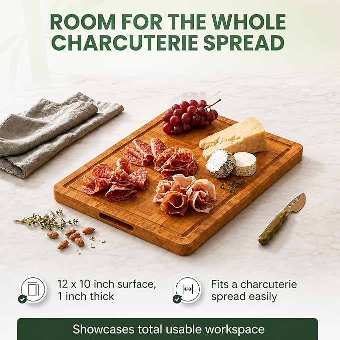 LAIFsolutions Wood Cutting Boards for Kitchen with Juice Groove, Eco-Friendly Wooden Bamboo Chopping board, Food-Safe, Non Plastic Tabla Para, Carbonized Butcher Block for Meat, Veggies Fruits, Medium