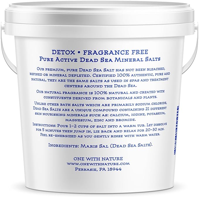 One with Nature 100% Dead Sea Bath Salt for Soaking - 5LB Unscented with High Mineral Content, Magnesium, Sulfur, Zinc, Potassium. Skin Nourishing and Exfoliating. Resealable and Recyclable Container