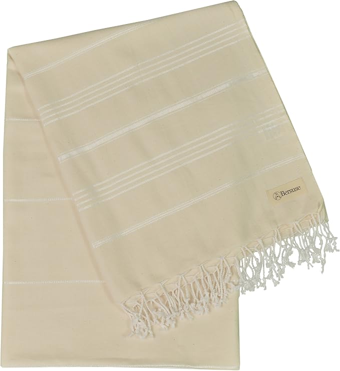 Bersuse Towels Anatolia XL Beach Blanket Throw Blanket Turkish Towel 100% Cotton Extra-Large Quick-Dry Lightweight Premium Peshtemal Towel - 61x82 Inches, Natural (Set of 3)