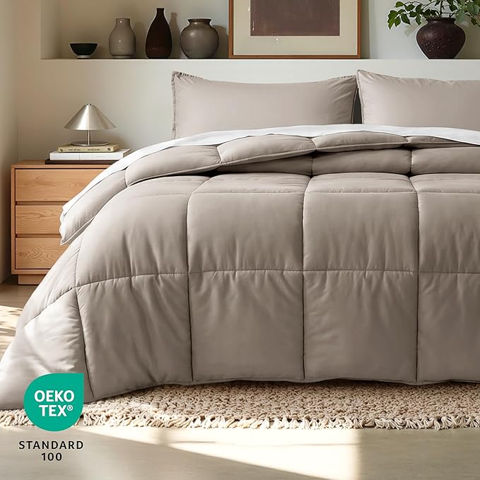 Bare Home Comforter Set - King/California King Size - Ultra-Soft - Goose Down Alternative - Premium 1800 Series - All Season Warmth (King/Cal King, Khaki)