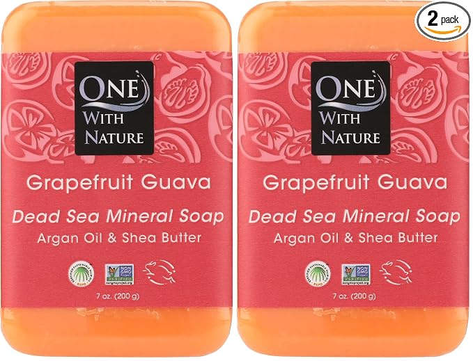One With Nature Grapefruit Guava Dead Sea Mineral Soap, 7 Ounce Bar (Pack of 2)