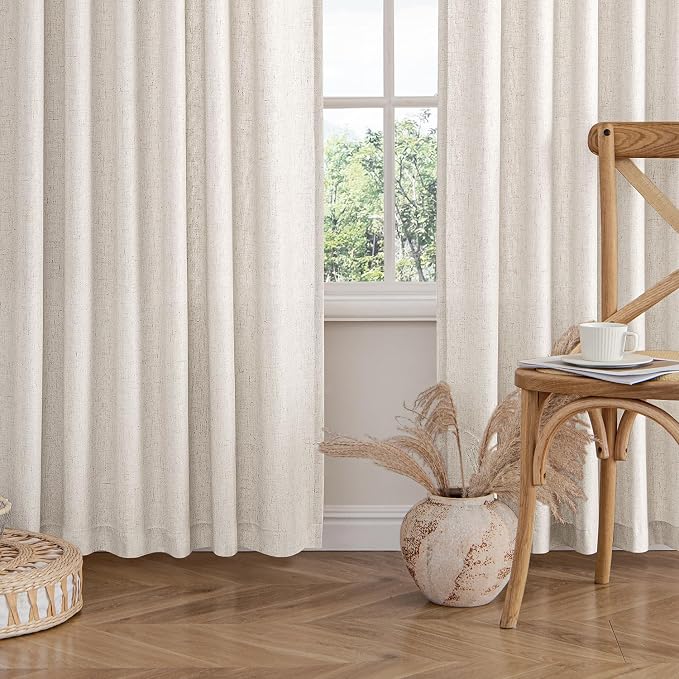 MIULEE Non-See-Through Privacy Linen Curtains 2 Panels, Light Filtering Window Curtains Farnhouse Textured Back Tab Semi Sheer Drapes for Bedroom Living Room, 52 x 84 Inches Long, White