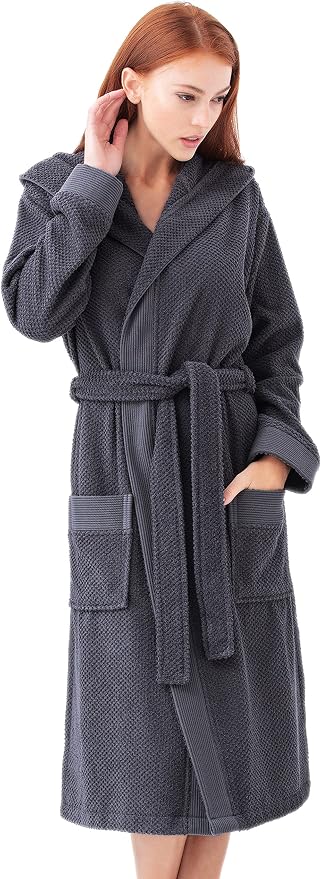 SEYANTE Turkish Cotton Bathrobe for Women - Organic GOTS Certified Terry Hooded Kimono Robe - Spa Quality Women's Cotton Robe