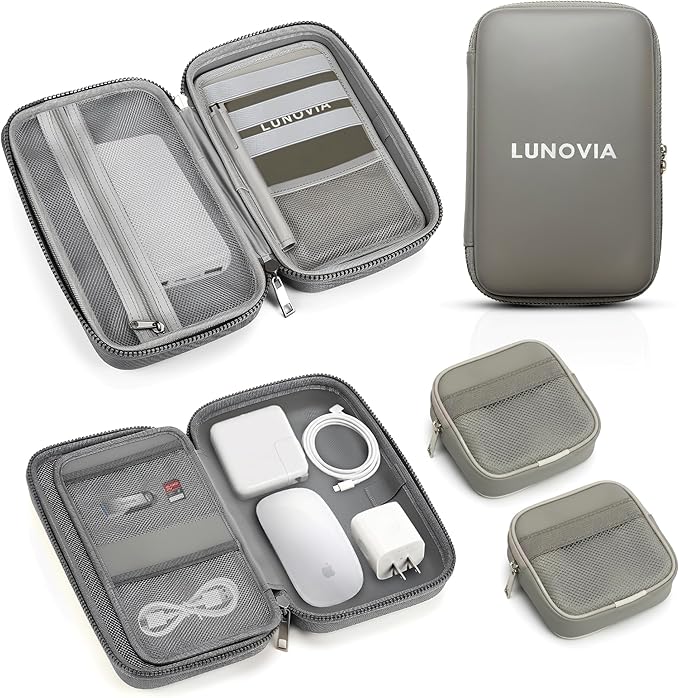 Mid-Size Tech Organizer with Removable Pouches – Hard Shell Travel Case for Cables, Chargers & Accessories | Electronics Organizer for Travel