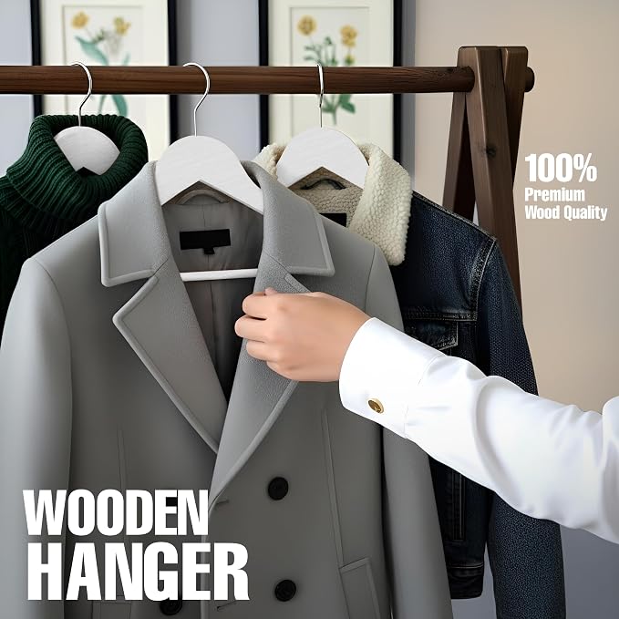 Utopia Home Premium Wooden Hangers 20 Pack - Durable & Slim Coat Hanger - Suit Hanger with 360-Degree Rotatable Hook - Wood Hangers with Shoulder Grooves (White Color)