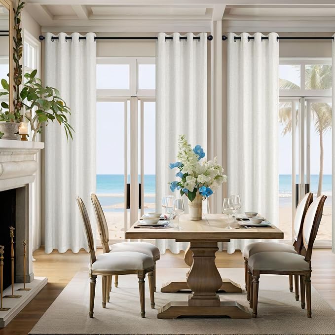 Pitalk Ivory Linen Curtains 102 Inches Long for Living Room 2 Panels Set Grommet Top Large Window Drape Light Filtering Semi Sheer Ivory Cream Colored Curtain 102 Length for Patio Sliding Door Bedroom