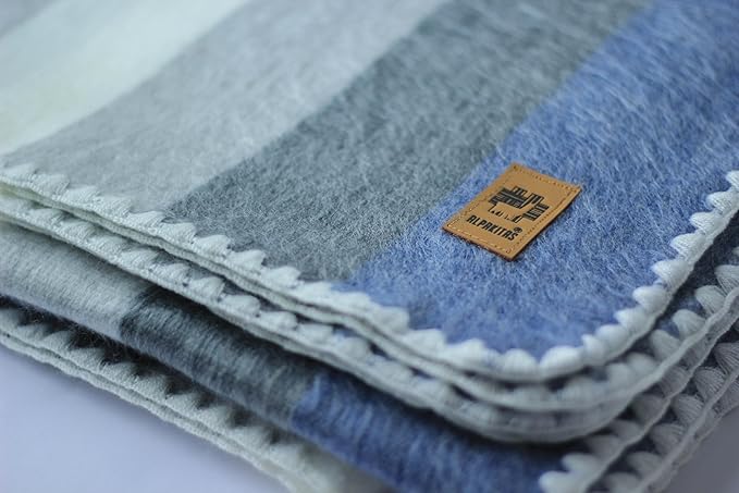 ALPAKITAS Alpaca Wool Blanket – Twin Size, 75 x 38 Inches – Warm & Lightweight – Couch, Bed, or Outdoor Blanket – Gray & Blue
