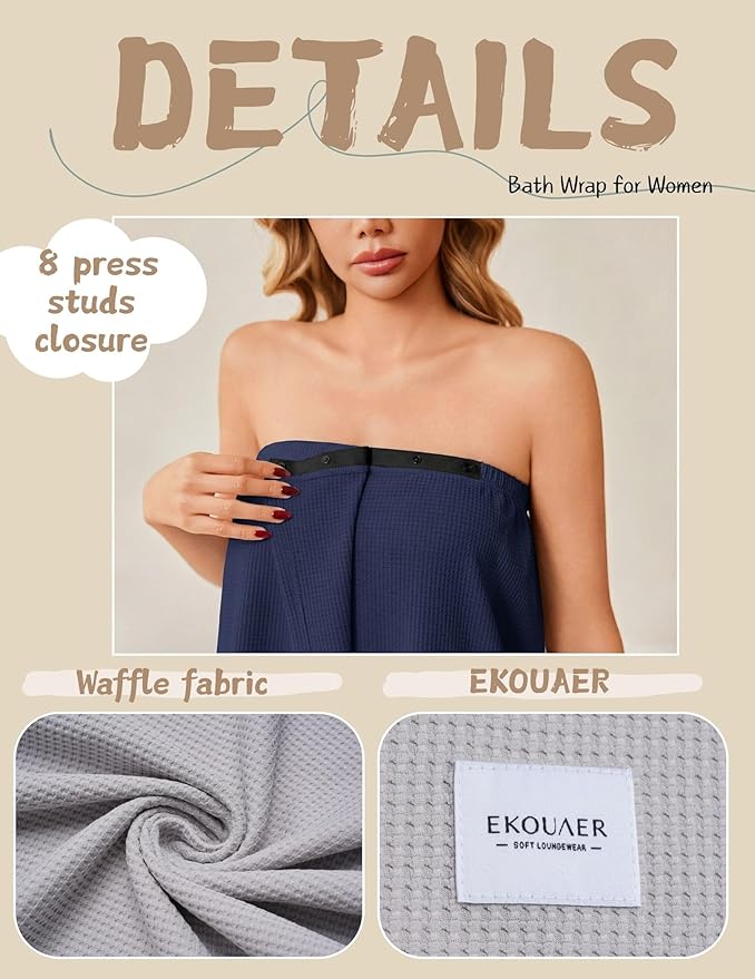 Ekouaer Waffle Robes For Women Bath Wrap Lightweight Shower Wrap 2026 Knee Length Spa Robe with Adjustable Closure S-XL