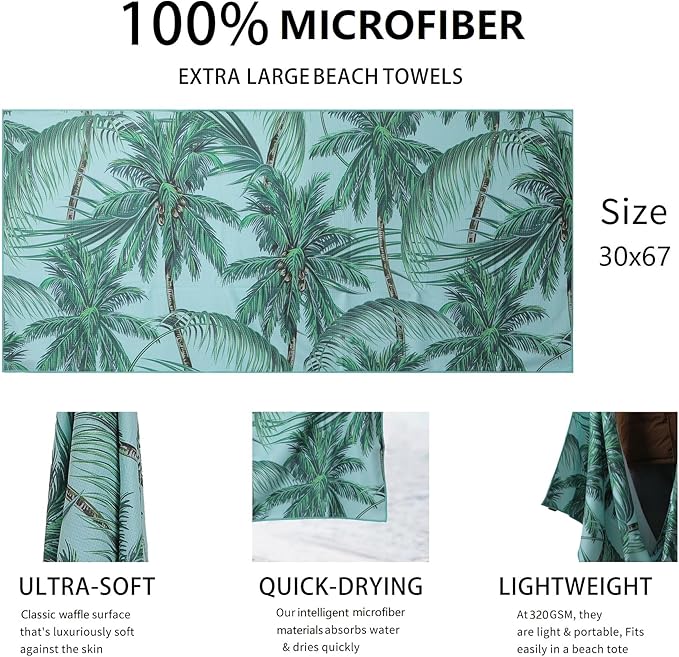 Microfiber Waffle Beach Towels,Ultra Soft and Sand Free Beach Essentials,High Absorbent Pool Towels,Quick Dry Light Weight Oversized Large Towels for Travel Camping Beach Accessories