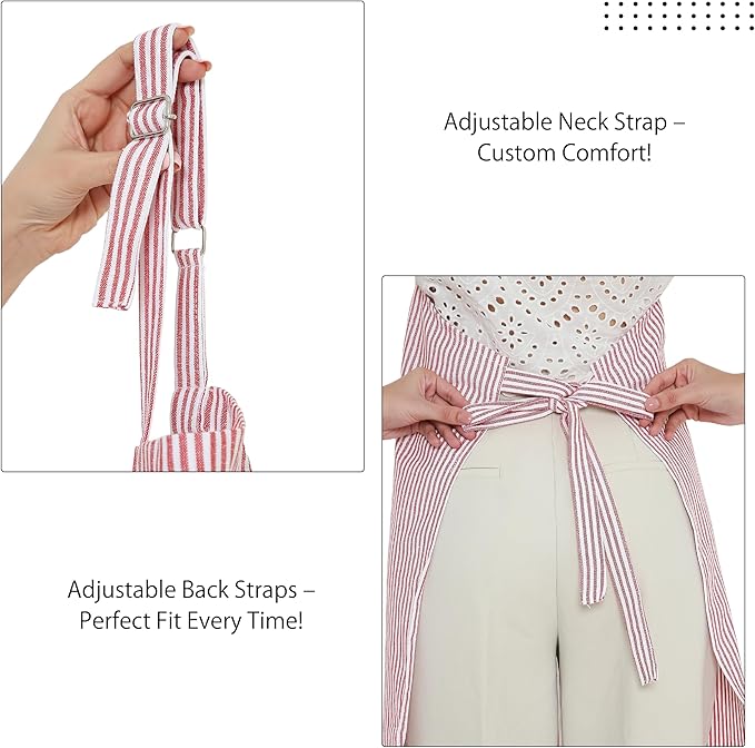 Encasa XO Cotton Kitchen Aprons for Women & Men with Pocket & Towel Loop, Adjustable Neck & Back Strap for Cooking, Baking