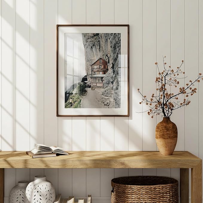 22x28 Poster Frame, USA-Sourced Walnut Wood Frame Wall Mounted, 22x28 Picture Frame with Real Glass, 22 x 28 Picture Frame Matted to 18x24 Photo for Vertical & Horizontal Hanging, 1 Pack