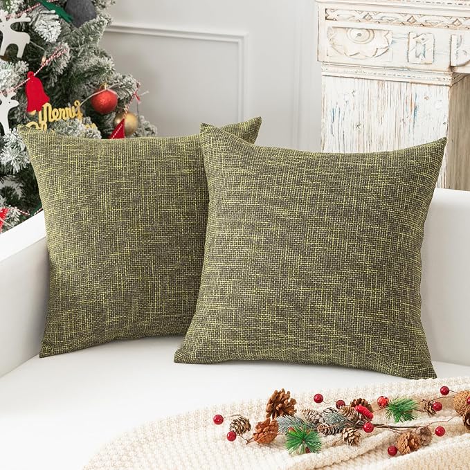Kevin Textile Burlap Decoration Supersoft Linen Cushion Covers Square Throw Pillows Cover for Couch, Set of 2, 61x61 cm, Peridot Green