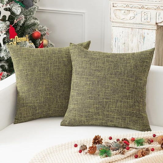 Kevin Textile Burlap Decoration Supersoft Linen Cushion Covers Square Throw Pillows Cover for Couch, Set of 2, 61x61 cm, Peridot Green