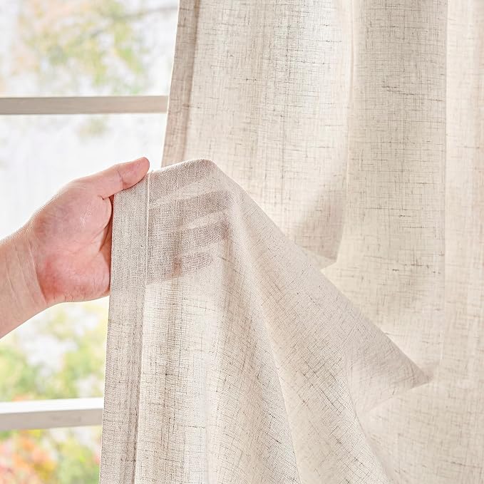 jinchan Custom Size Curtain Beige Linen Blend Curtain 1 Panel for Bedroom Living Room Light Filtering Natural Farmhouse Rustic Grommet Drape (Ecru)