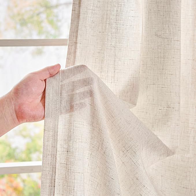 jinchan Beige Linen Blend Curtains 96 Inches Length 2 Panels Floor to Ceiling Curtains for Bedroom Living Room, Semi Sheer 50 Inches Wide Natural Farmhouse Drapes Rod Pocket Back Tab (50W x 96L, Ecru)