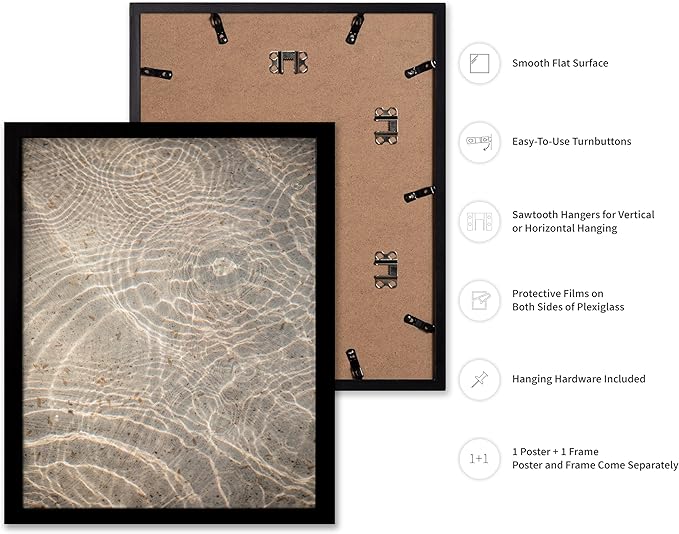Monem Art Sunlit Ocean Water Texture Print - Minimalist Coastal Photography Poster - Wall Decor for Living Room, Bedroom or Office - 8x10 Black Framed Wall Art by Mareike Bohmer