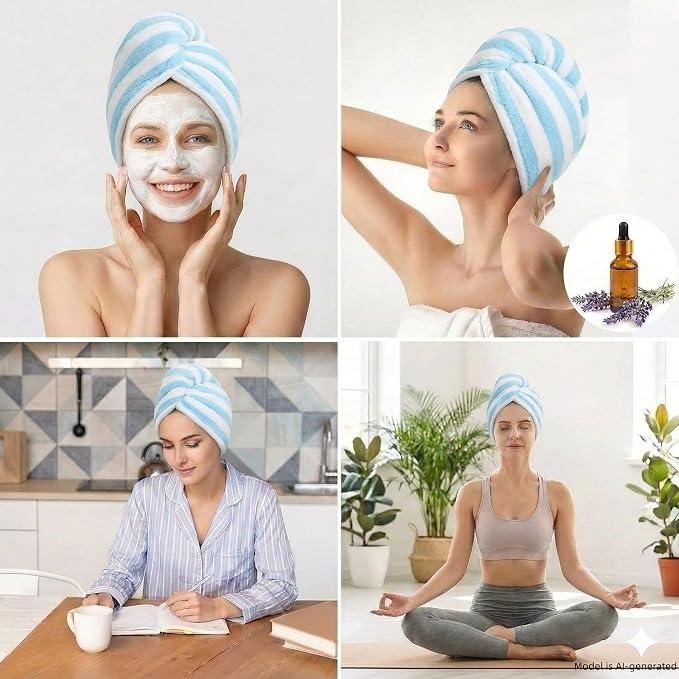 3 Pack Microfiber Hair Towel Wrap for Women, Fast Drying Hair Turban with Button, Anti-Frizz Large Hair Towel for All Hair Styles, Soft & Absorbent Hair Drying Towel
