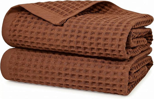 Jacquotha Waffle Bath Towels Set of 2 (Rust) - Low Lint, Lightweight & Quick Dry Cotton Towels, Fall Bathroom Decor, Large 31” x 62”