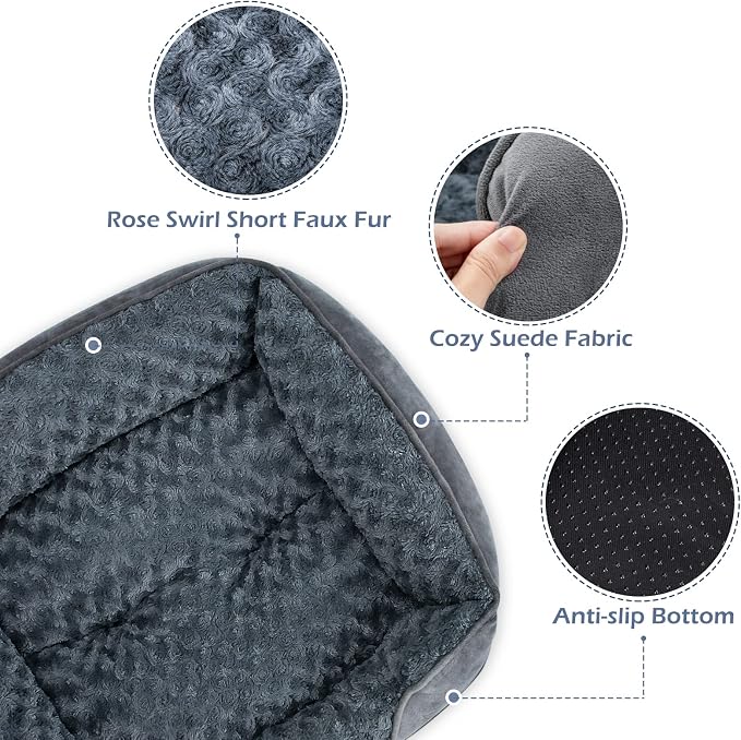 INVENHO Large Dog Bed for Large Medium Small Dogs, Rectangle Washable Orthopedic Dog Bed, Soft Calming Sleeping Puppy Bed Durable Pet Cuddler with Anti-Slip Bottom L(30"x24"x9")
