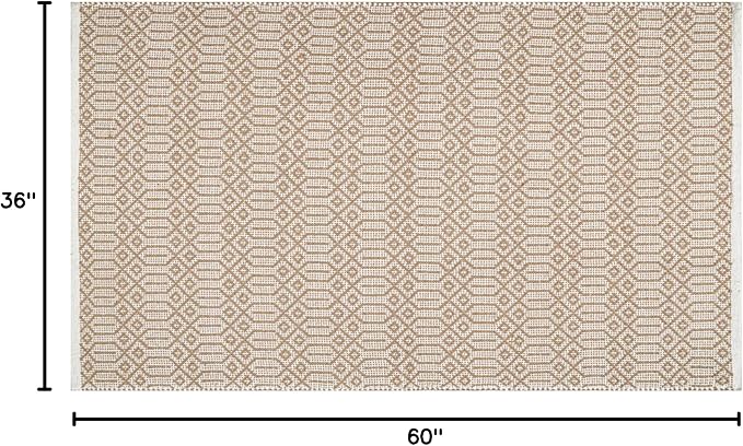 Cotton Diamond Hand Woven Area Rug 3x5 Feet - Beige, Large Farmhouse Geometric Dinning Space Rugs Ideal for Bedroom, Living Room, Office | Neutral Fibre Non Slip Patio Mats for Balcony Décor