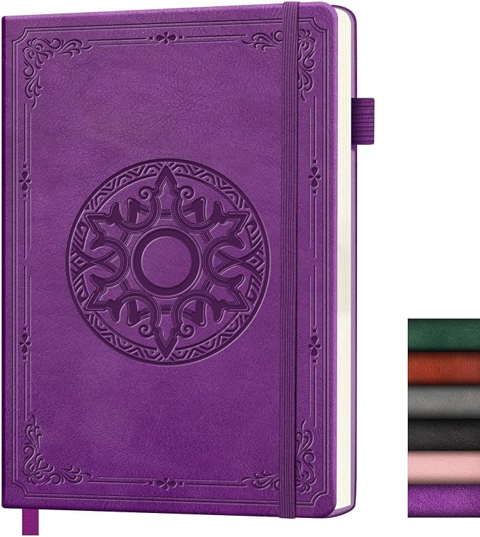 Lined Journal Notebook, A5 Leather Vintage Journals for Writing, 256 Pages College Ruled Notepad for Women Men, Vegan Leather Daily Notebook for Work, School, Travel, Note Taking(Celtic Star, Purple)