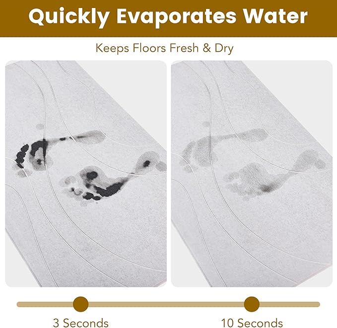 Extra Large Stone Bath Mat, 30'' x 17'' Diatomaceous Earth Non-Slip Stone Shower Mat, Super Absorbent Diatomite Stone Mats for Bathroom White XL Flow
