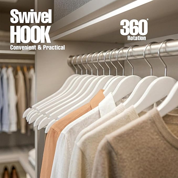 Utopia Home Premium Wooden Hangers 20 Pack - Durable & Slim Coat Hanger - Suit Hanger with 360-Degree Rotatable Hook - Wood Hangers with Shoulder Grooves (White Color)