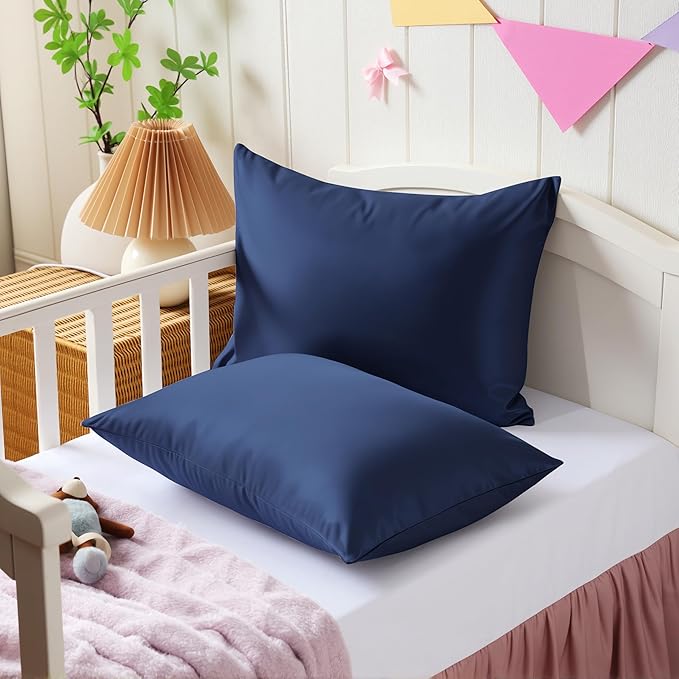 4 Pack Cooling Toddler Pillow Cases,Viscose Derived from Bamboo Small Pillow Protectors Set of 4, 400 TC Soft Silky Breathable Summer Pillow Cover with Zipper Hidden (4PCS, 13‘’x18‘’,Navy Blue)