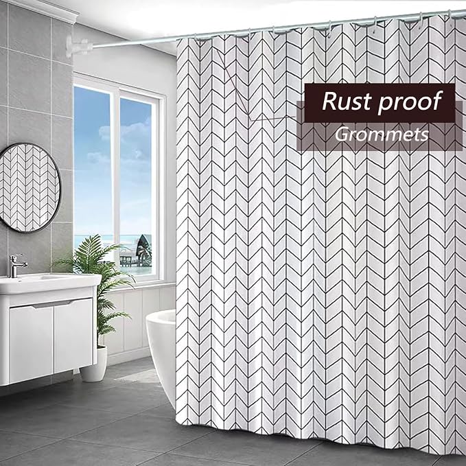 TIKABC White Grid Shower Curtain Liner, 4G PEVA Shower Liner, Plastic Peva Waterproof Shower Curtains, 72x72 inch with Grommet Holes 3 Magnetic Weights