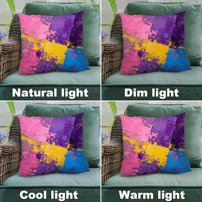 Shrahala Pink Art Watercolor Decorative Throw Pillow Cover, Purple Abstract Fuchsia Square Pillowcase Blended Double-Sided No Inserts for Bedroom Living Room Set of 2 (22 X 22 in)