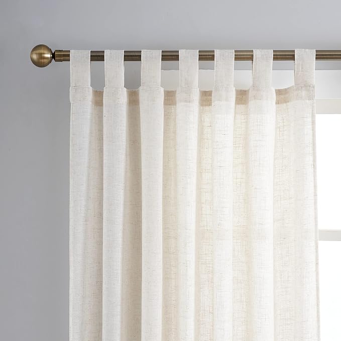 Natural Linen Semi Sheer Curtains Tab Top Light Filtering Elegant Curtains & Drapes for Living Room (Natural, 52" W x 84" L, Pack of 2)