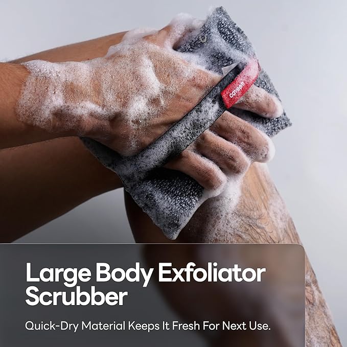 Caveem Exfoliating Body Scrubber, Large Bath and Body Scrub Buffer, Dual Texture Body Exfoliator for Remove Dead Skin, Soft and Rough Lightweight Square Sponge for Shower (2 Pack)