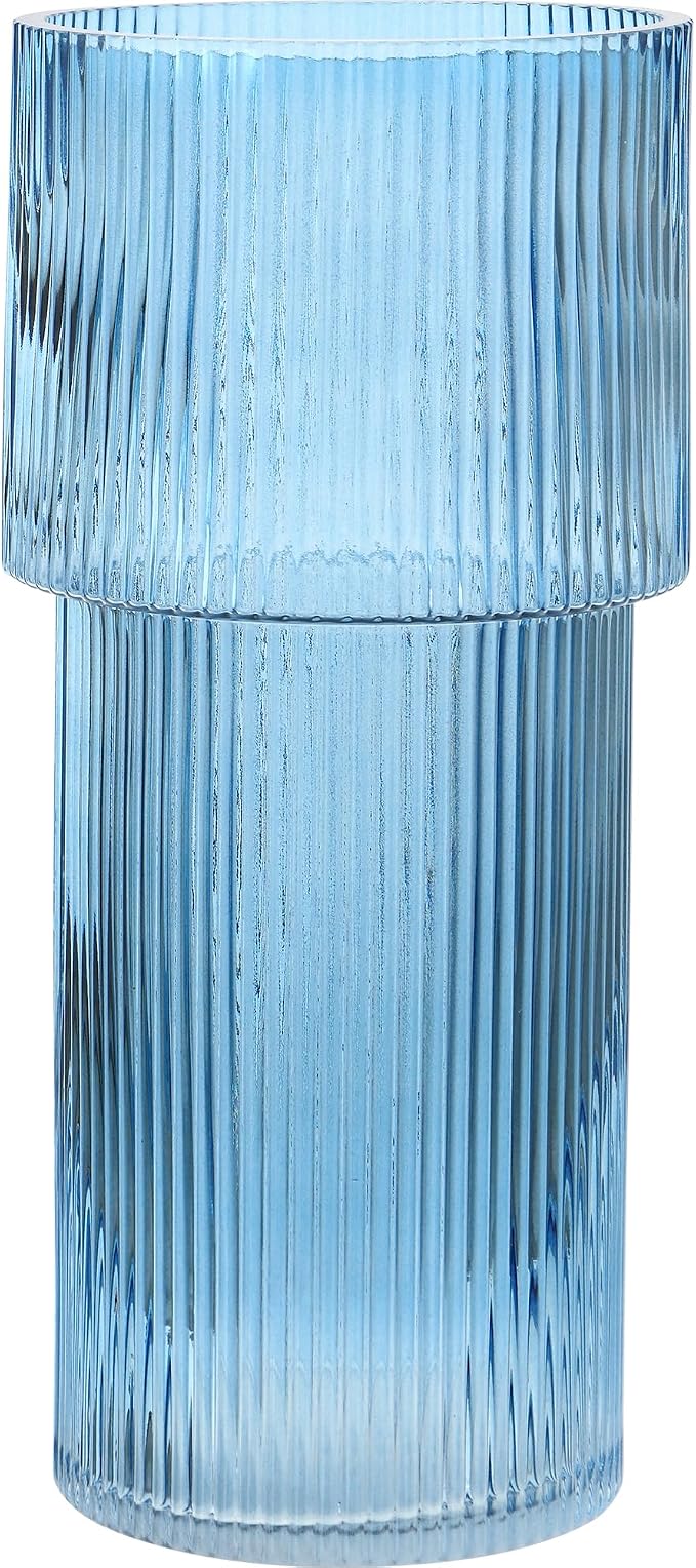 Large Glass Vase, 12 Inches Tall Vase for Flowers, Blue Flower Vases for Bouquet, Modern Blue Glass Vases for Living Room, Dining Table, Office, Entryway, Mantle, Shelf, Wedding Gifts