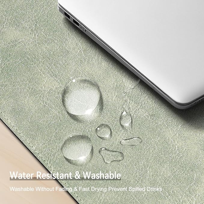 Imitation Crazy Horse Leather Desk Mat - Waterproof Desk Pad - Ideal for Large Mouse Pad and Desk Mats on Top of Desks (Light Green+White, 25"*13")