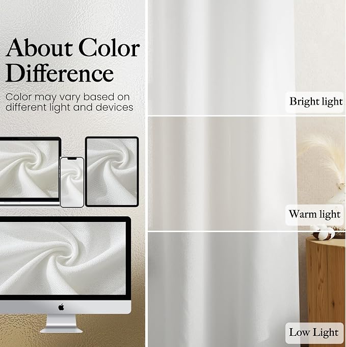 NICETOWN White Linen Short Curtains 36 Inches Long for Kitchen, Farmhouse Semi Sheer Light Filtering Privacy Grommet Short Drapes for Basement Bedroom, Window 2 Panels, 34 x 36 Inch