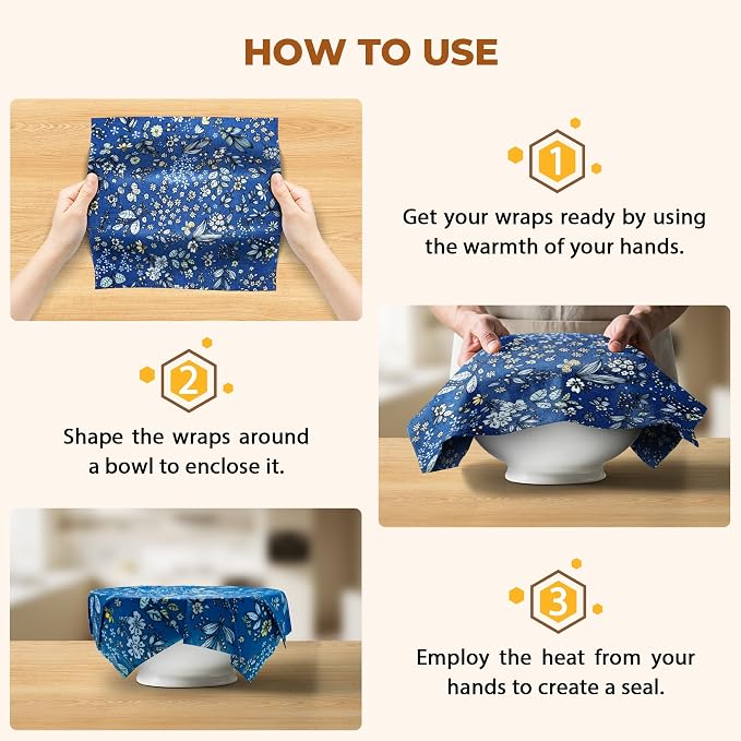 OHIYO Reusable Beeswax Bread Bags & Reusable Beeswax Wrap for Food, 9 Pack Organic Cotton Beeswax Papers (1XL + 3M + 5S)