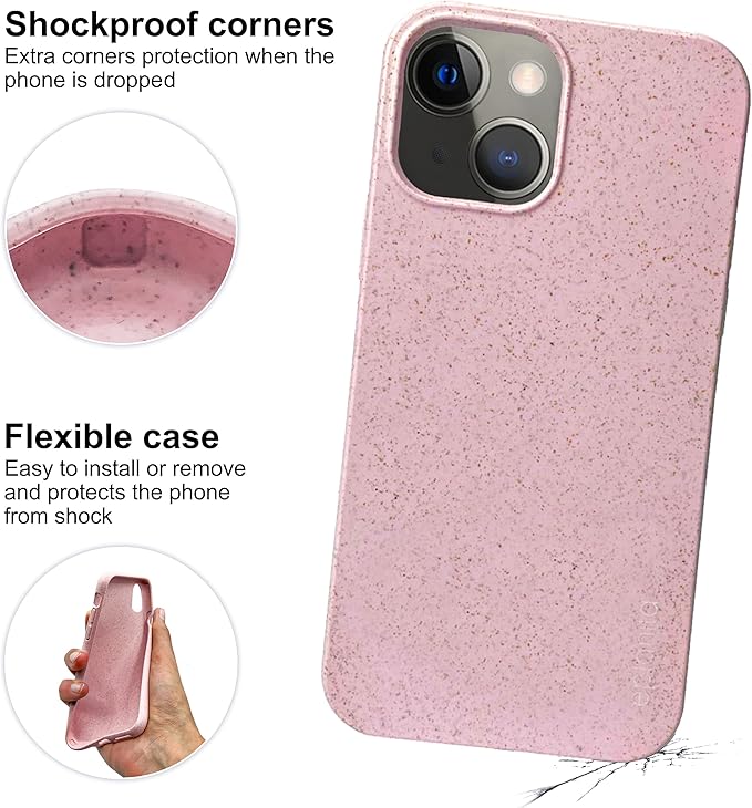 eplanita Eco Mobile Phone Case Compatible with iPhone 15, Plant Fiber, Drop Protection Cover, Durable and Sustainable (for iPhone 15, Pink)