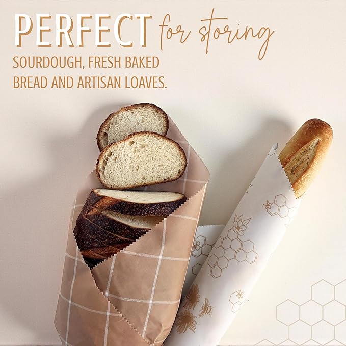 Nectar & Nest Beeswax Wraps for Food - Bread Wraps - Reusable Bread Storage Bags - Organic & Eco-Friendly Alternative to Aluminum Foil, Sourdough Bags & Plastic Wrap, Honeycomb Twill