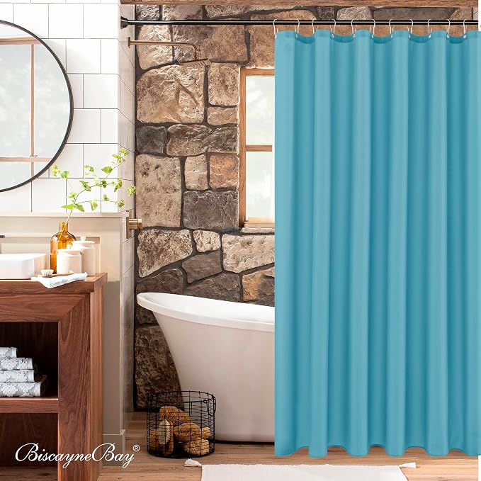 Biscaynebay Quality Fabric Shower Curtain Liners 72 Inch by 72 Inch, Blue Water Resistant Bathroom Curtains Rust Resistant Grommets & Weighted Bottom Hem Machine Washable