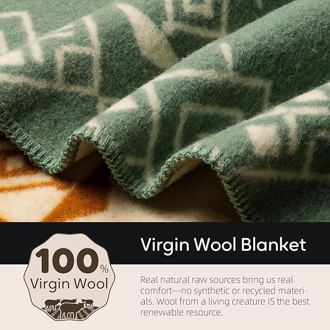 Molithe 100% Wool Blanket, 62" x 48", Warm, Thick, Washable, Military | Great for Camping, Outdoors, Sporting Events, Survival Kits Lake